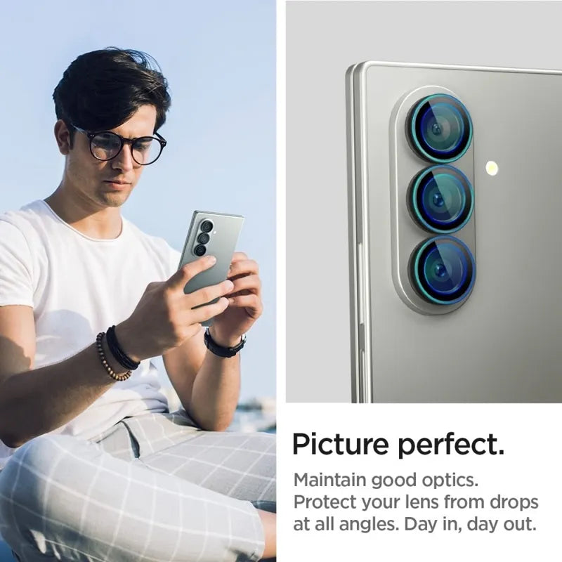 Spigen Optik Pro HD GLAS.TR EZ Fit kameros apsauga, 2 vnt. - Objektyvo apsauga Samsung Galaxy Z Fold 7 telefonui (2 vnt.) (Juoda)