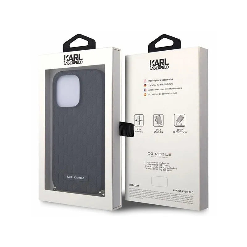 Karl Lagerfeld Saffiano Monogram Chain - Dėklas iPhone 14 Pro (Juodas)