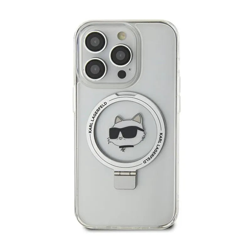 Karl Lagerfeld Ring Stand Choupette Head MagSafe – dėklas iPhone 15 Pro Max (baltas)