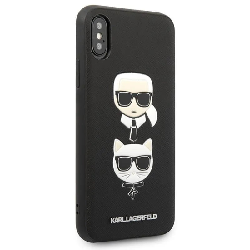 Karl Lagerfeld Saffiano Karl & Choupette Heads – dėklas iPhone Xs / X telefonui (juodas)