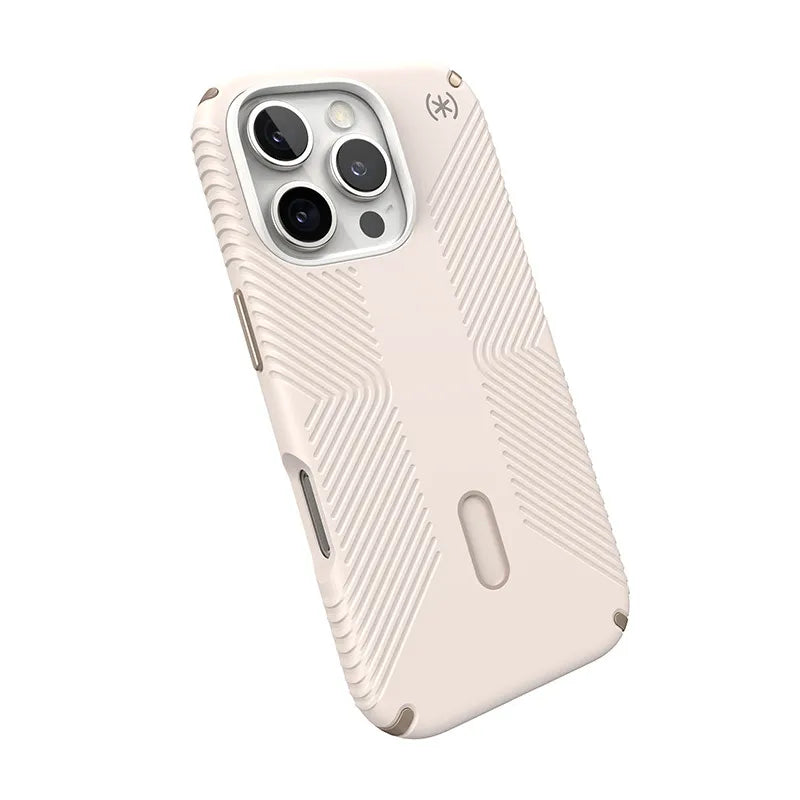 Speck Presidio2 Grip ClickLock & MagSafe – dėklas iPhone 16 Pro (smėlio spalva / auksinė / lazdyno riešuto ruda)