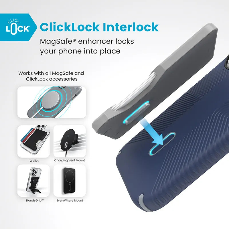 Speck Presidio2 Grip ClickLock & MagSafe – dėklas iPhone 16 Pro (Coastal Blue / Dust Gray / White)