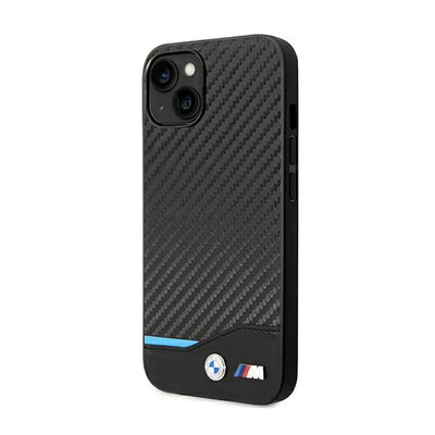 BMW Leather Carbon Blue Line – Dėklas, skirtas iPhone 14 (juodas)