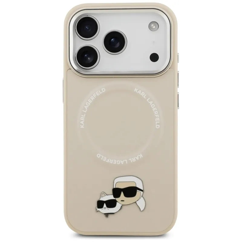 Karl Lagerfeld Karl & Choupette Pins MagSafe dėklas, skirtas iPhone 17 Pro Max (smėlio spalvos)
