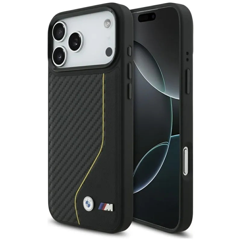 BMW M Carbon Line & Logo MagSafe – dėklas iPhone 17 Pro Max (geltonas)