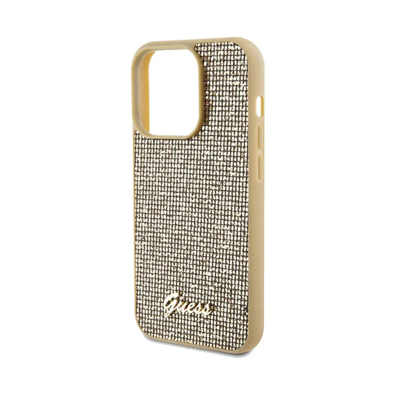 Guess Disco Metal Script – dėklas iPhone 14 Pro Max (auksinis)