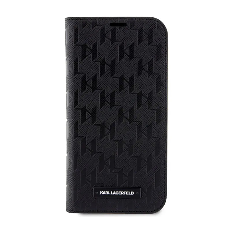 Karl Lagerfeld Booktype Saffiano Monogram – dėklas iPhone 14 Pro (juodas)