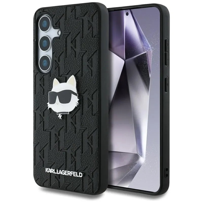 Karl Lagerfeld „Leather Monogram Pin Logo Choupette Head“ dėklas, skirtas Samsung Galaxy S25+ (juodas)