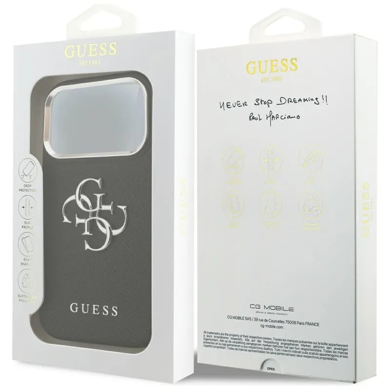 Guess Grained Big 4G Classic Logo – dėklas iPhone 17 Pro (juodas)