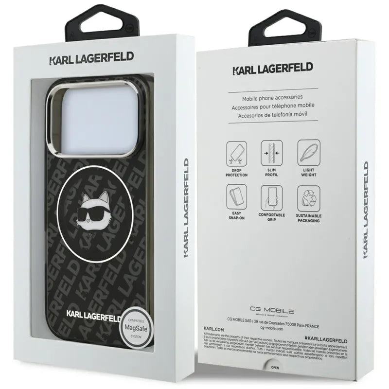 Karl Lagerfeld IML Choupette Head Logo MagSafe – dėklas iPhone 17 Pro telefonui (juodas)