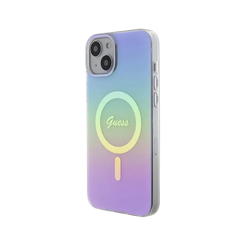 Guess IML Iridescent MagSafe dėklas - iPhone 15 Plus (violetinis)