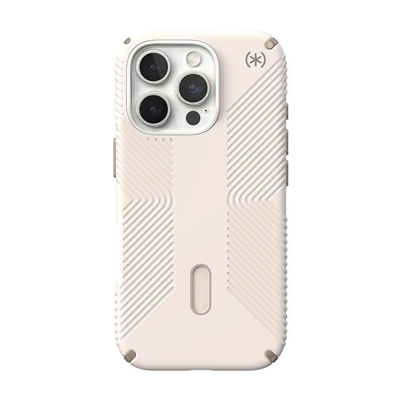 Speck Presidio2 Grip ClickLock & MagSafe – dėklas iPhone 16 Pro (smėlio spalva / auksinė / lazdyno riešuto ruda)