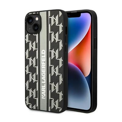 Karl Lagerfeld Monogram Stripe – dėklas iPhone 14 Plus (pilkas)