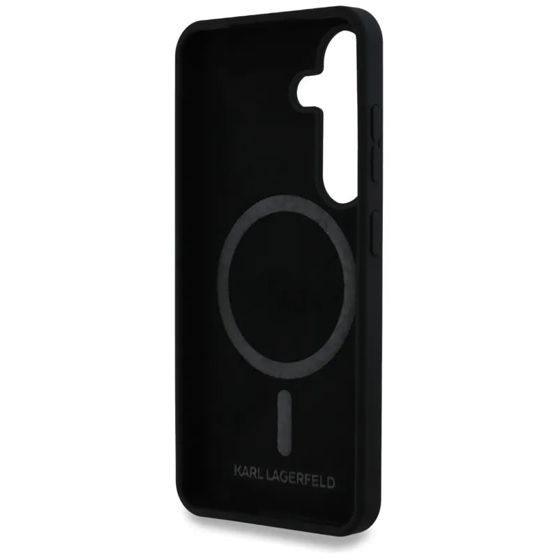 Karl Lagerfeld Silicone Double Heads And Circle MagSafe – dėklas Samsung Galaxy S25 (juodas)