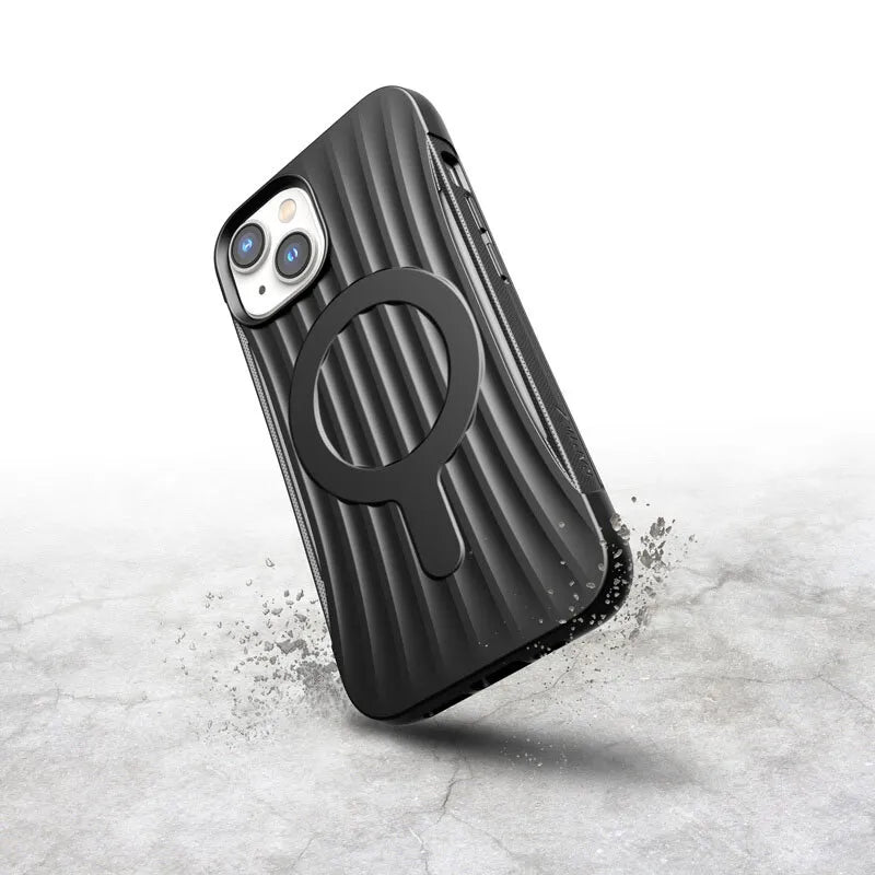 X-Doria Raptic Clutch MagSafe – Biologiškai skaidus dėklas, skirtas iPhone 14 (atsparus kritimui iš 3 m aukščio) (juodas)
