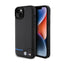 BMW Leather Carbon Blue Line – dėklas iPhone 15 Plus (juodas)