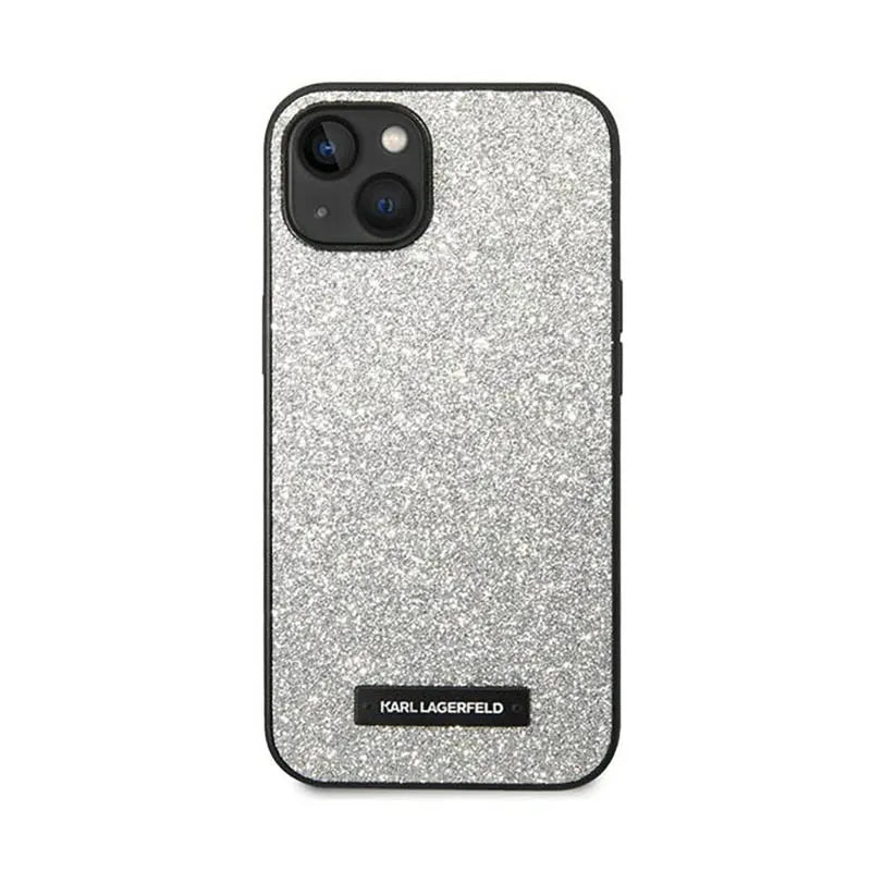 Karl Lagerfeld Glitter Plaque Logo – dėklas iPhone 14 Plus (sidabrinis)