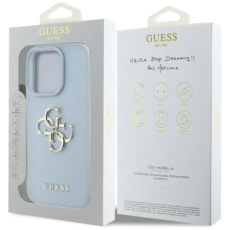 Guess Grained Big 4G Logo Small Classic Logo – Dėklas iPhone 16 Pro (mėlynas)