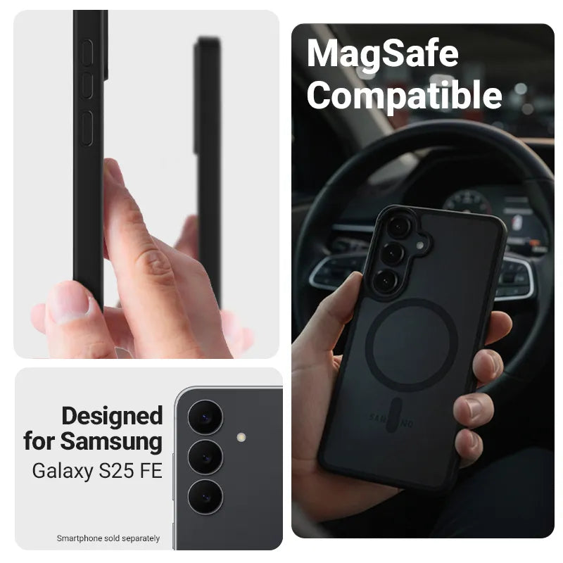 Crong Hybrid Matte Magnetic – MagSafe dėklas Samsung Galaxy S25 FE (juodas)