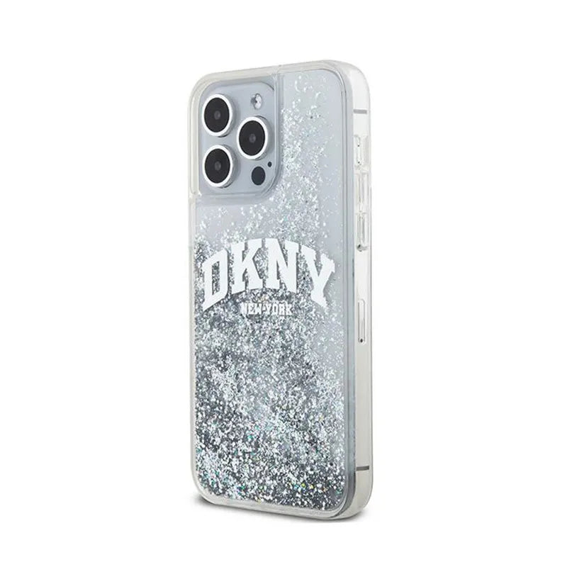 DKNY Liquid Glitter Big Logo – dėklas iPhone 15 Pro (baltas)