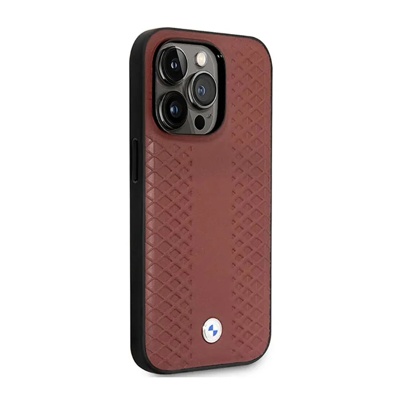 BMW Leather Diamond Pattern MagSafe – Dėklas, skirtas iPhone 14 Pro (bordo)