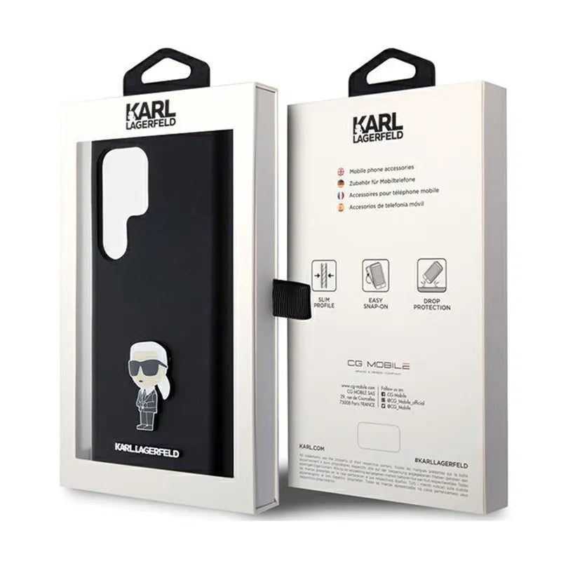 Karl Lagerfeld Silicone Ikonik Metal Pin – dėklas Samsung Galaxy S24 Ultra (juodas)