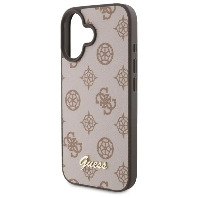 Guess Peony Script MagSafe dėklas, skirtas iPhone 16 (rudas)