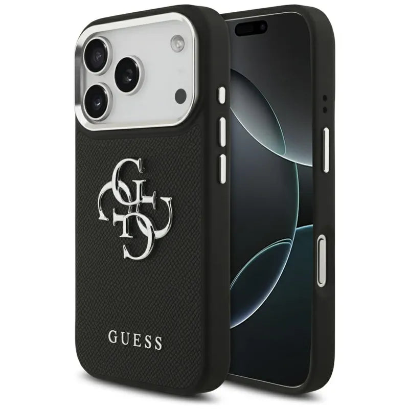 Guess Grained Big 4G Classic Logo – dėklas iPhone 17 Pro (juodas)