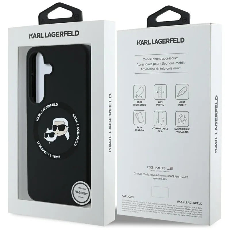 Karl Lagerfeld Silicone Double Heads And Circle MagSafe – dėklas Samsung Galaxy S25 (juodas)