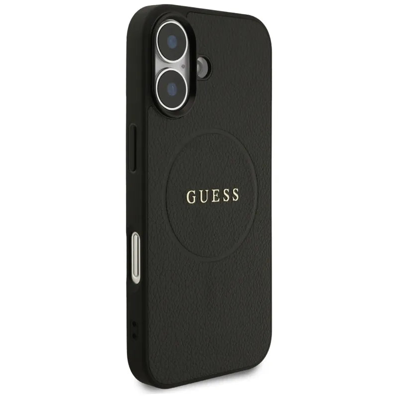 Guess Grained Ring MagSafe – dėklas iPhone 17 (juodas)
