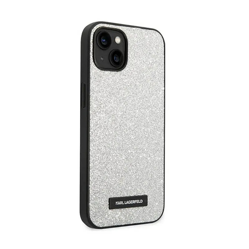 Karl Lagerfeld Glitter Plaque Logo – dėklas iPhone 14 Plus (sidabrinis)
