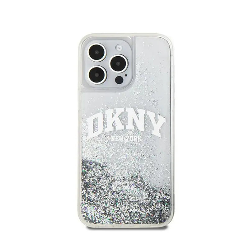 DKNY Liquid Glitter Big Logo – dėklas iPhone 15 Pro (baltas)
