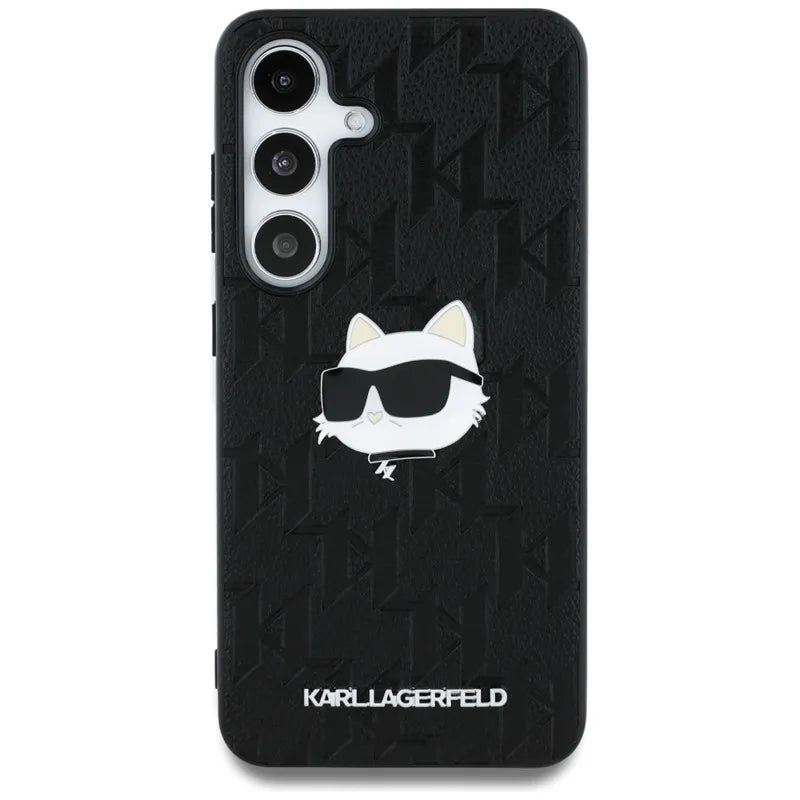 Karl Lagerfeld „Leather Monogram Pin Logo Choupette Head“ dėklas, skirtas Samsung Galaxy S25+ (juodas)