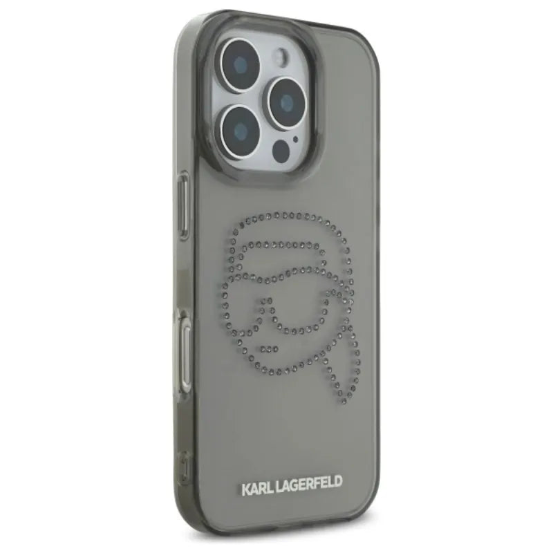 Karl Lagerfeld IML Rhinestones Karl Head – dėklas iPhone 16 Pro Max (juodas)