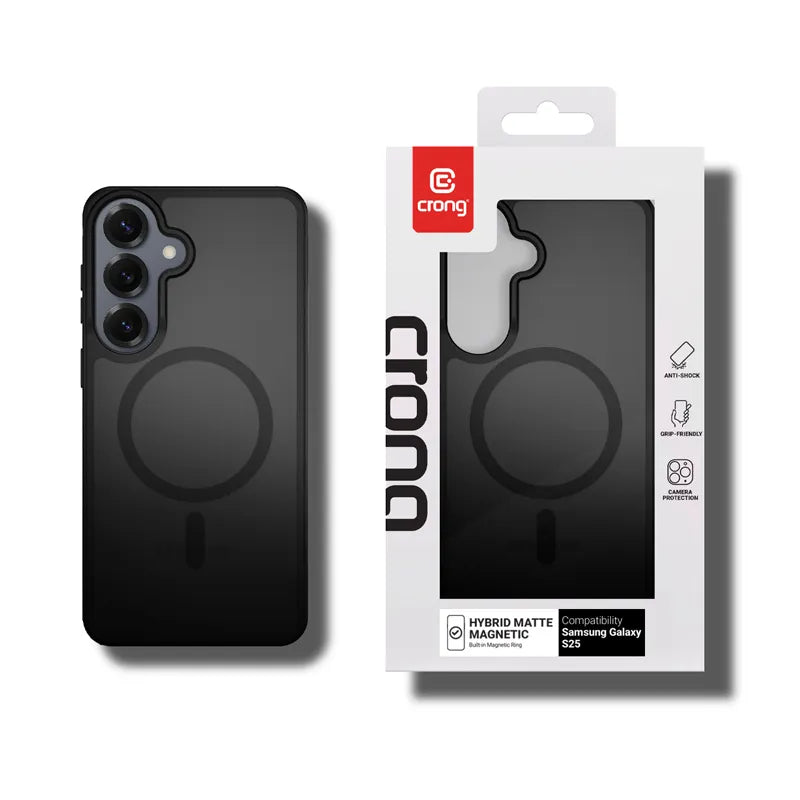 Crong Hybrid Matte Magnetic – MagSafe dėklas Samsung Galaxy S25 (juodas)