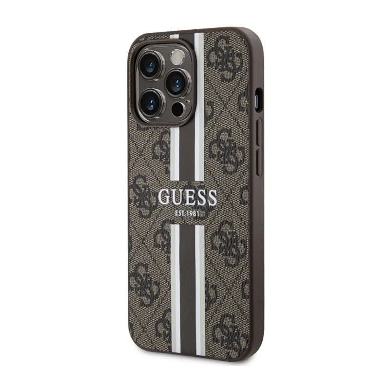 Guess 4G Printed Stripes MagSafe – dėklas iPhone 13 Pro Max (rudas)