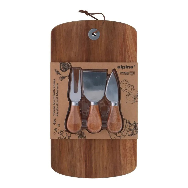 Alpina – Sūrio patiekimo rinkinys, medinė lentelė, 32x17,5 cm, + 3 peiliai