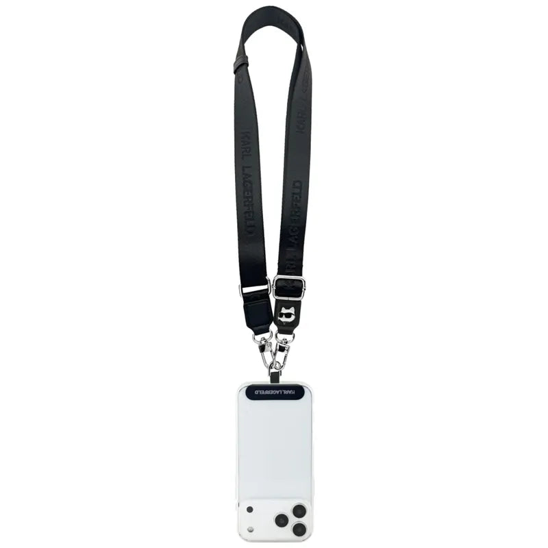 Karl Lagerfeld Universal Crossbody Strap Tether Patch Choupette Metal Logo – universalus telefono dirželis (juodas)