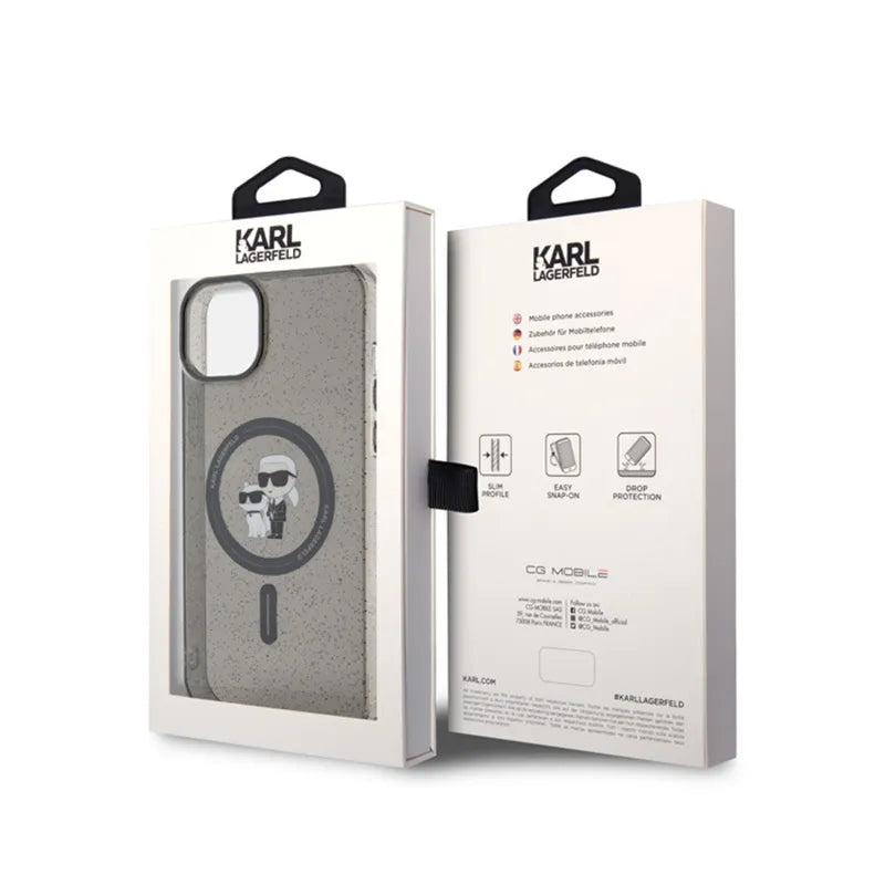 Karl Lagerfeld Karl & Choupette Glitter Magsafe - Dėklas iPhone 15 (juodas)