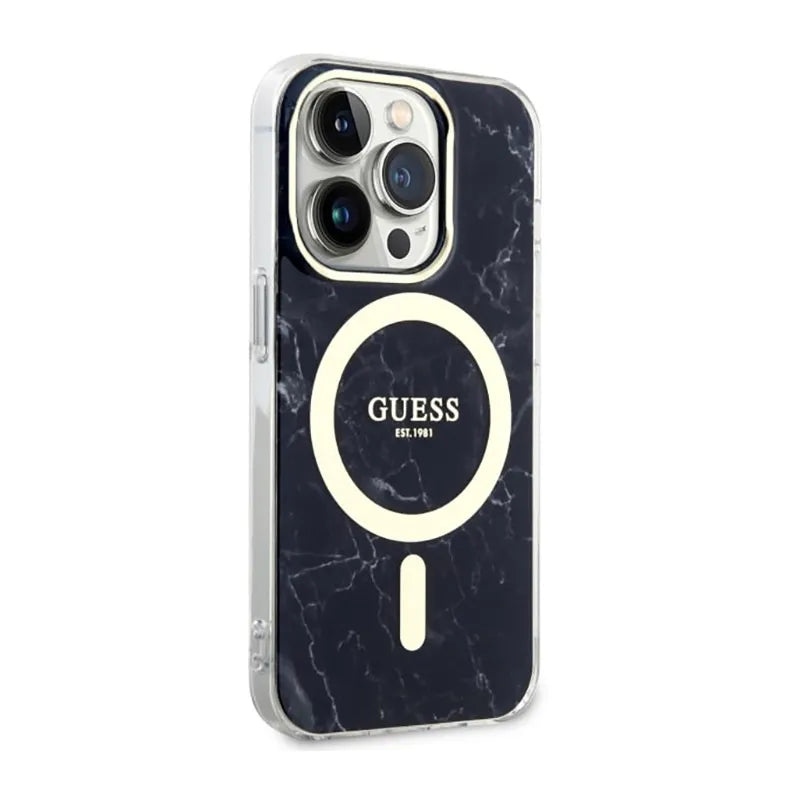 Guess Marble MagSafe – dėklas iPhone 14 Pro Max (juodas)