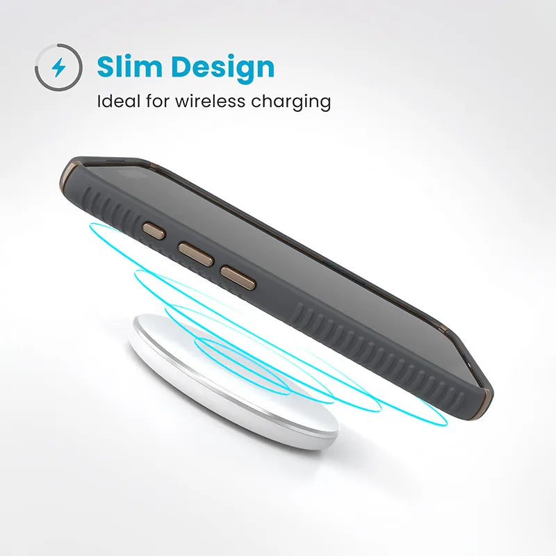 Speck Presidio2 Grip – dėklas iPhone 16 telefonui (Charcoal Gray / Cool Bronze / White)