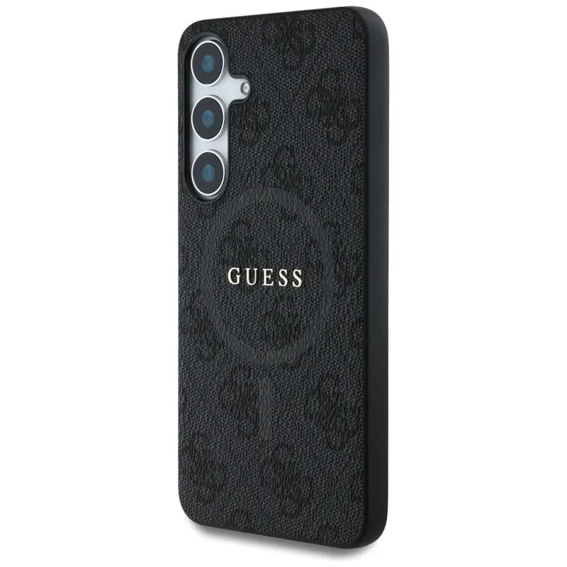 Guess Leather 4G Colored Ring Classic Logo MagSafe – dėklas Samsung Galaxy S25+ (juodas)