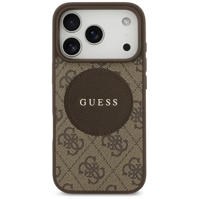 Guess 4G Circle Classic Logo MagSafe – Dėklas iPhone 17 Pro (Rudas)