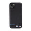 BMW Leather Carbon Blue Line – dėklas iPhone 15 Plus (juodas)