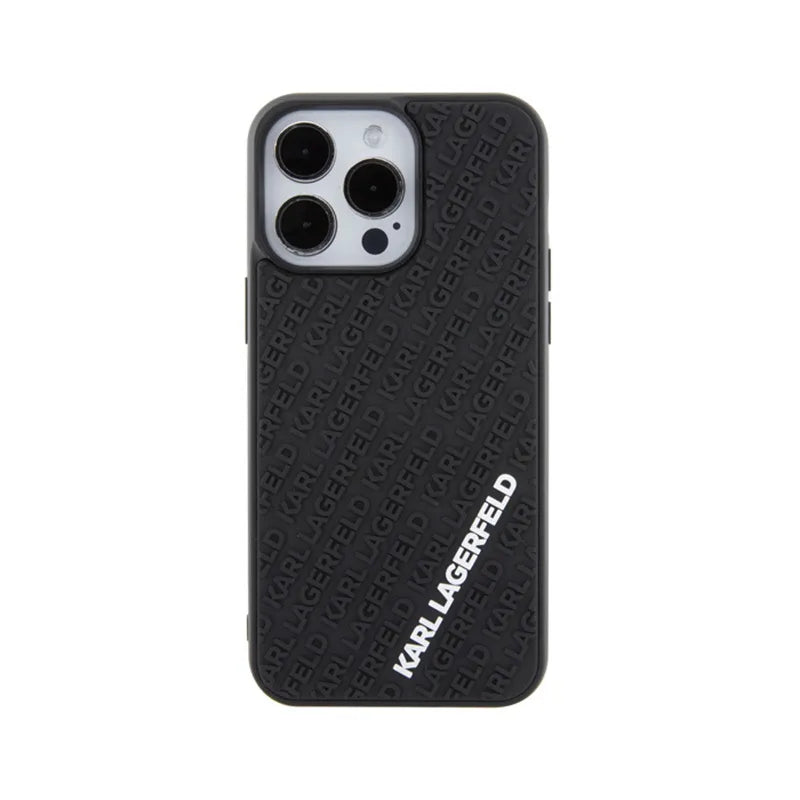 Karl Lagerfeld 3D Rubber Multi Logo dėklas iPhone 15 Pro Max telefonui (juodas)