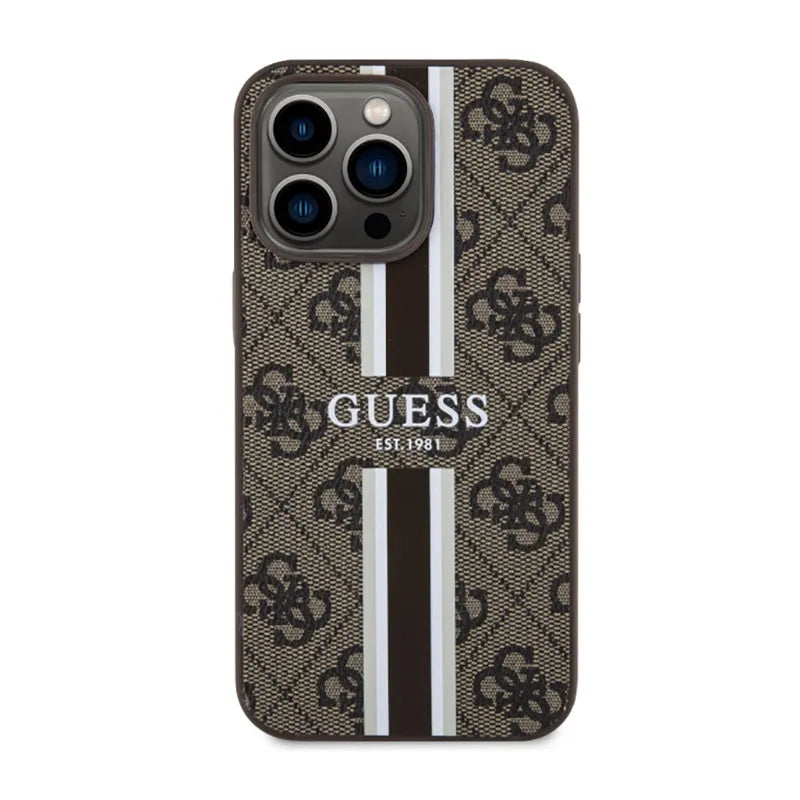 Guess 4G Printed Stripes MagSafe – dėklas iPhone 13 Pro Max (rudas)