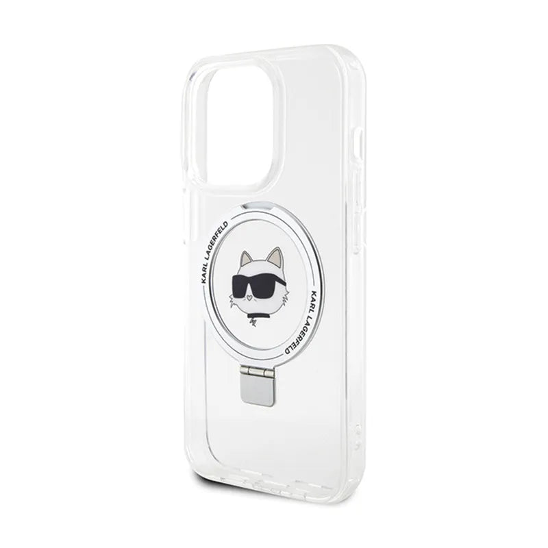 Karl Lagerfeld Ring Stand Choupette Head MagSafe – dėklas iPhone 15 Pro Max (baltas)