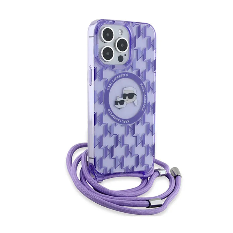 Karl Lagerfeld IML Crossbody Monogram Karl & Choupette Head MagSafe – Dėklas iPhone 15 Pro Max (Violetinis)