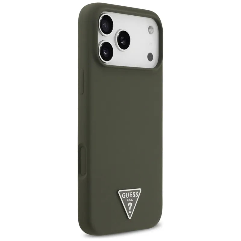 Guess Silicone Triangle Logo MagSafe – dėklas iPhone 17 Pro Max (chaki)
