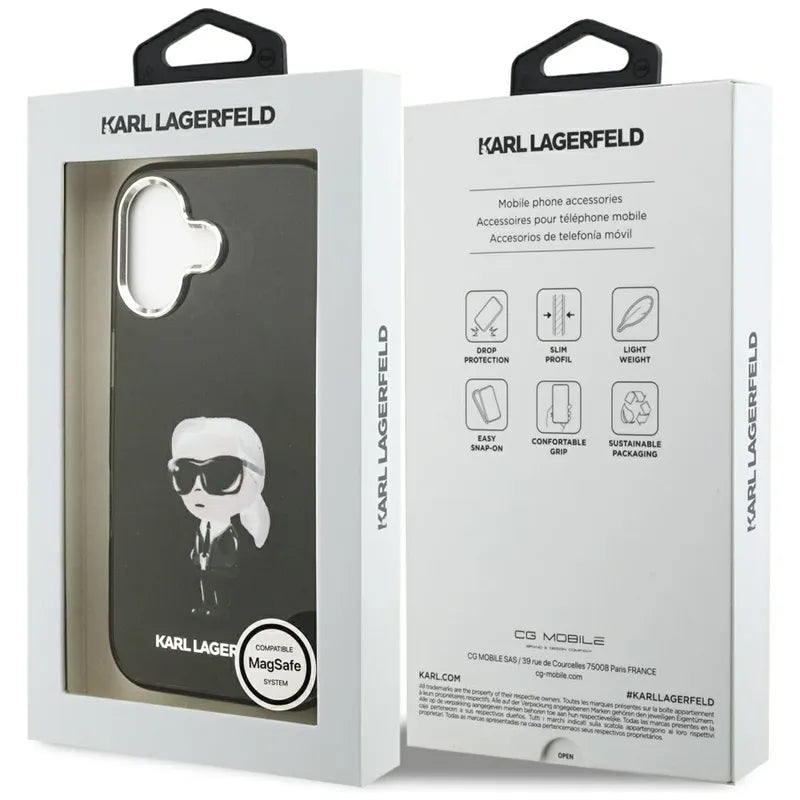 Karl Lagerfeld IML Aquarelle Karl & Logo MagSafe – Dėklas iPhone 17 (juodas)